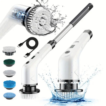 🧼⚡ 5-in-1 Electric Spin Scrubber – Cordless Handheld Power Cleaning Brush with 5 Replaceable Heads for Bathroom, Kitchen & Shoes