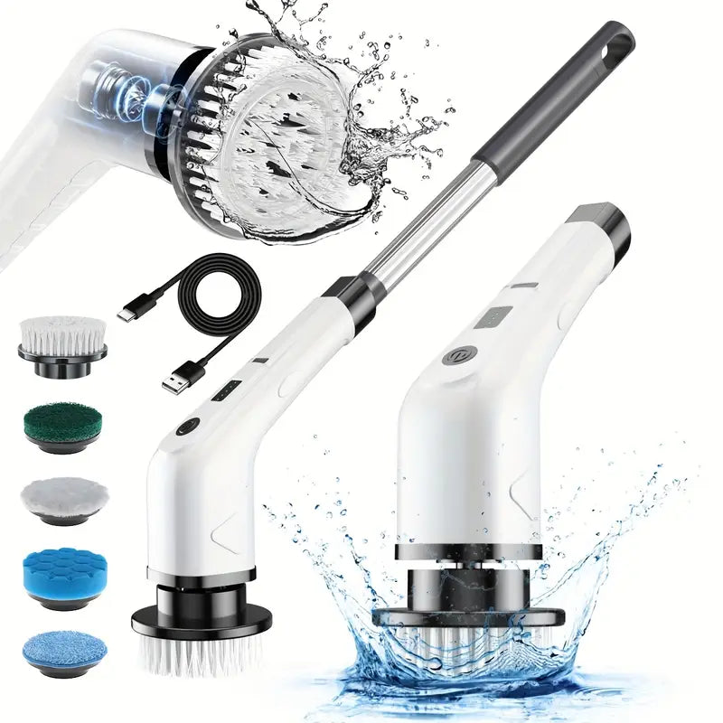 🧼⚡ 5-in-1 Electric Spin Scrubber – Cordless Handheld Power Cleaning Brush with 5 Replaceable Heads for Bathroom, Kitchen & Shoes